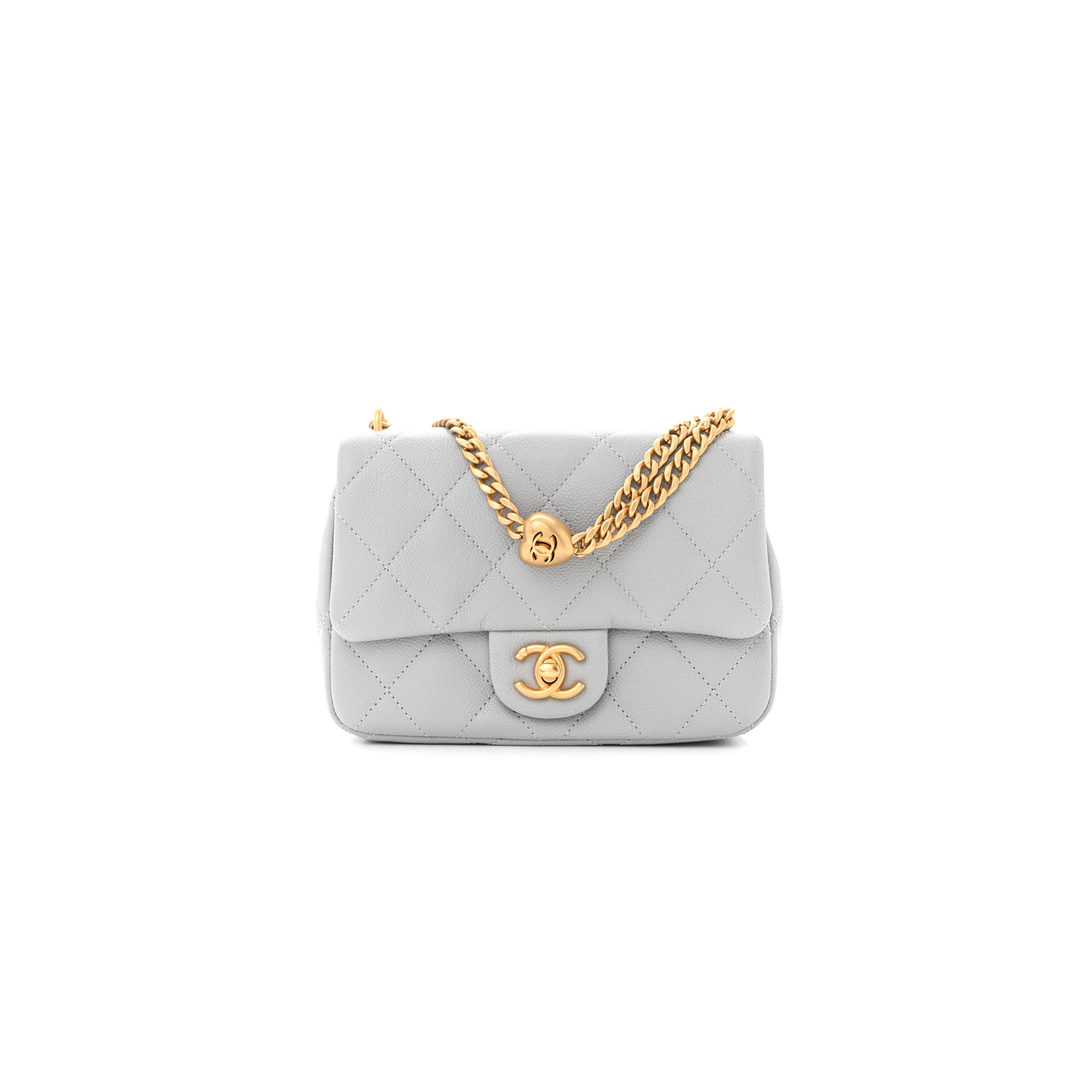 Ch*el caviar quilted mini sweetheart flap grey (20*14*8cm)